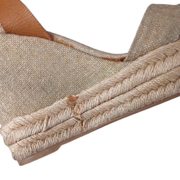 Tory Burch Gold/Brown Platform Canvas Bima Espadrille Wedge Sandals size 9 - Picture 12 of 12